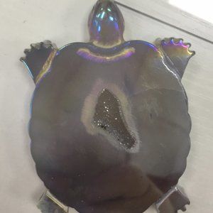3.75"  Angel Aura Agate Geode Sea Turtle Carve